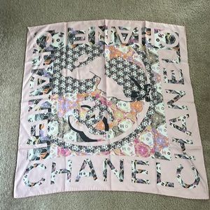 Chanel pink sakura silk scarf